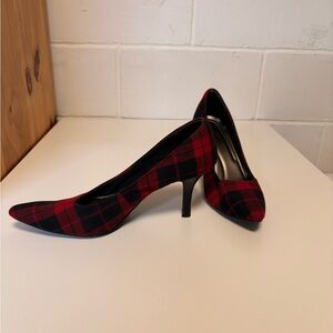 Plaid Red and Black Plaid Women's Heels